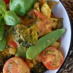 Broccoli, Snow peas, Sweet Potato And Pumpkin Curry With Mint And Basil
